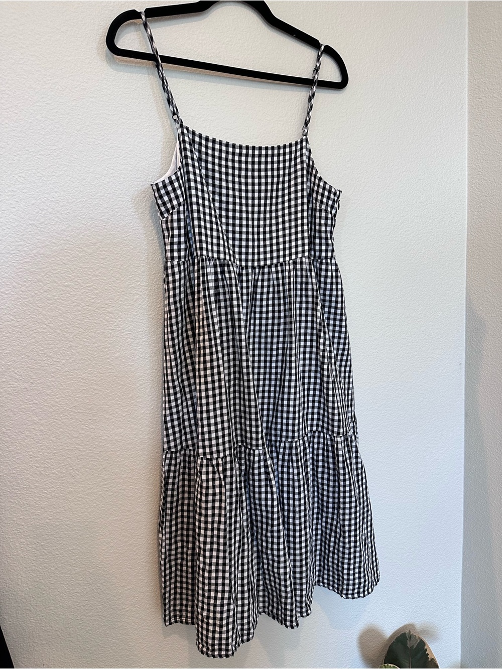 Brixton Organic Cotton Gingham Tiered Midi Dress XS Black White Coastal sold out
